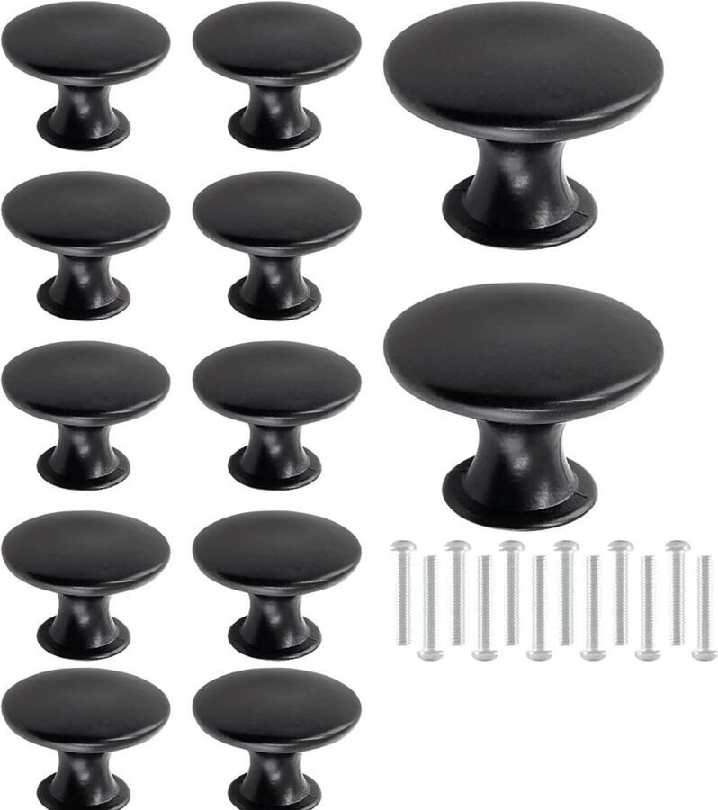 KZQ 12 stuks Handgrepen Ronde vintage knoppen voor kasten lades keuken badkamerkasten huis kantoor meubels 28 mm Zwart