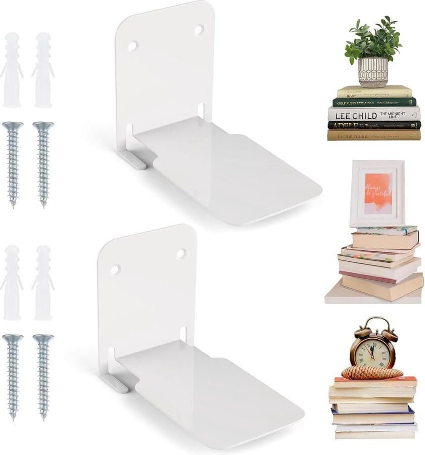 KZQ 2 stuks boekenkast Boekenplank Verborgen Metalen Boekenplank 10 5 x 6 x 6 cm Zwevende Boekenplank Wandorganizer voor Thuis Klaslokaal Kantoor Bibliotheek Wit