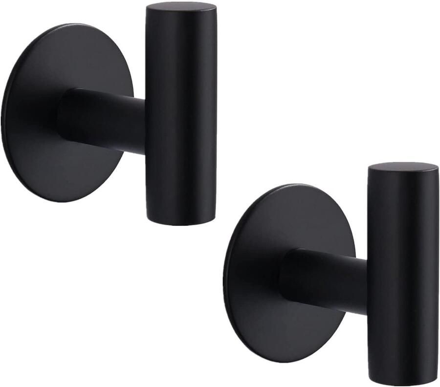 KZQ 2 Stuks kapstokhaak garderobehaak handdoekhaak voor in de badkamer metalen kapstokhaak traceless haak roestvrij staal kapstokhaak geschikt voor badkamer hotel Zwart