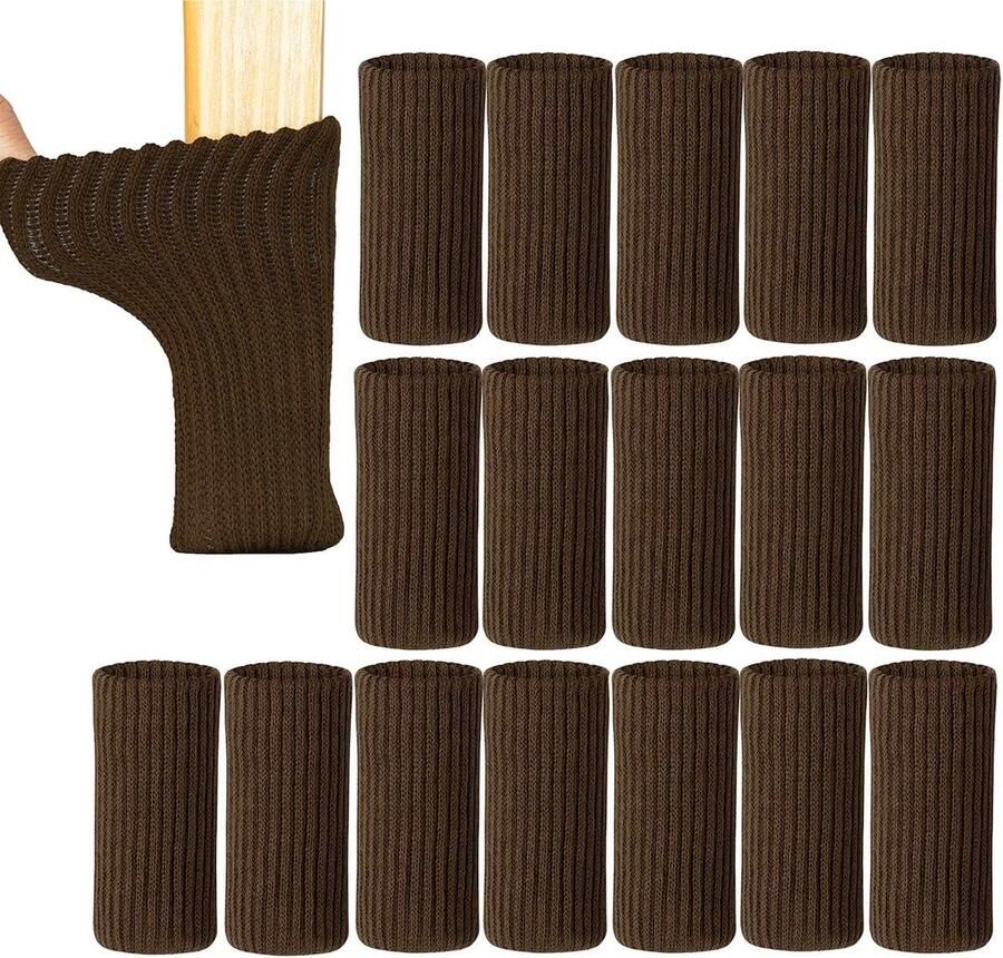 KZQ 24 stuks meubelpootbeschermers gebreide stoelpootbeschermers hoge elasticiteit en antislip geschikt voor hardhouten vloeren stoelpootbeschermers meubeldoppenset omtrek van 2 7 tot 7 10 cm (L) bruin
