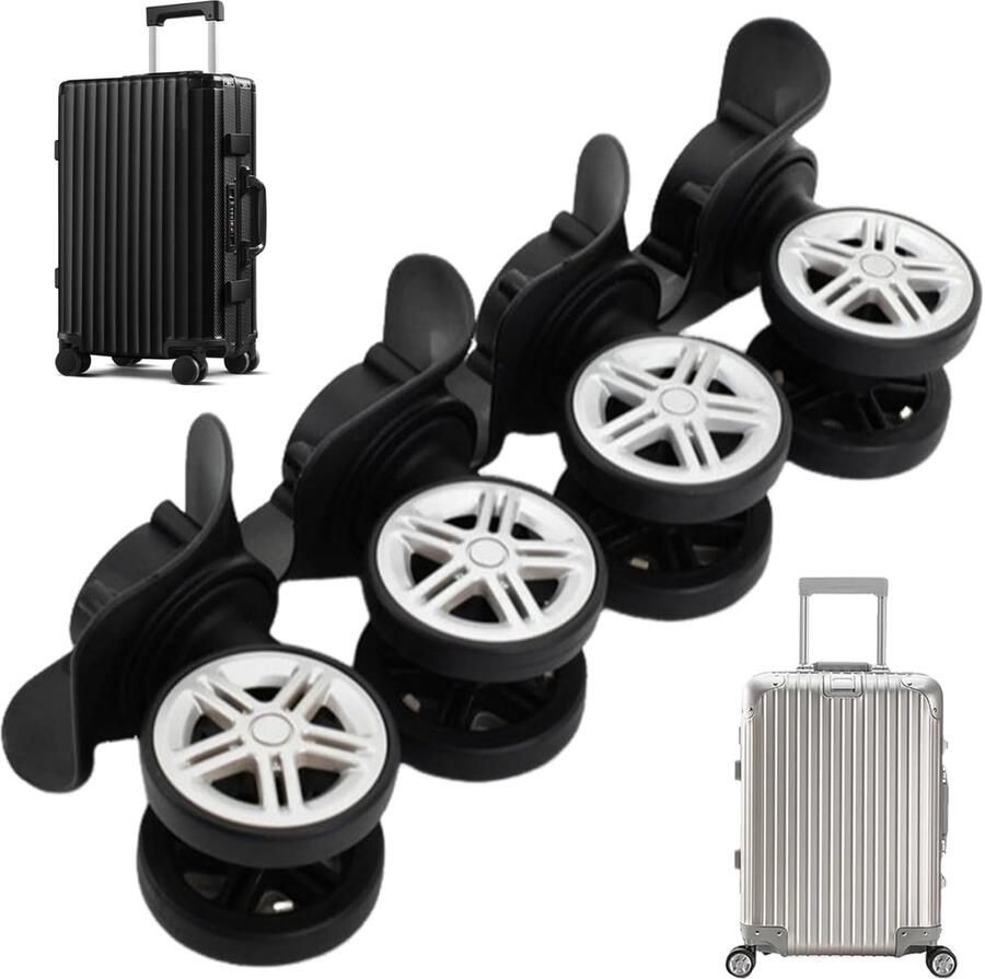 KZQ 4 stuks bagagewielen bagagewielvervanging 360° rotatie bagagewielen van kunststof sterk dragend stille bagagewielvervanging 2 paar bagagewielvervanging