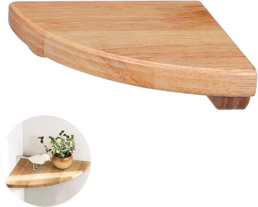 KZQ Hoekplank Opbergrek Hoekplank Gegolfde planken 7 inch Zwevende hoekplank van massief eikenhout Wandmontage Ronde kop Draadgat Geschikt voor kleine plantenbakken Geschikt voor slaapkamers keukens woonkamers Natuurlijk hout