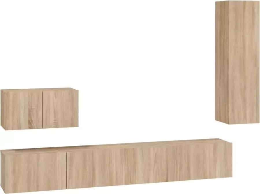 La Dolce Vita 4-delige Tv-kast Mediameubel Tv-standaard Tv-tafel Televisiemeubel Tv-opbergkastset bewerkt hout sonoma eikenkleurig
