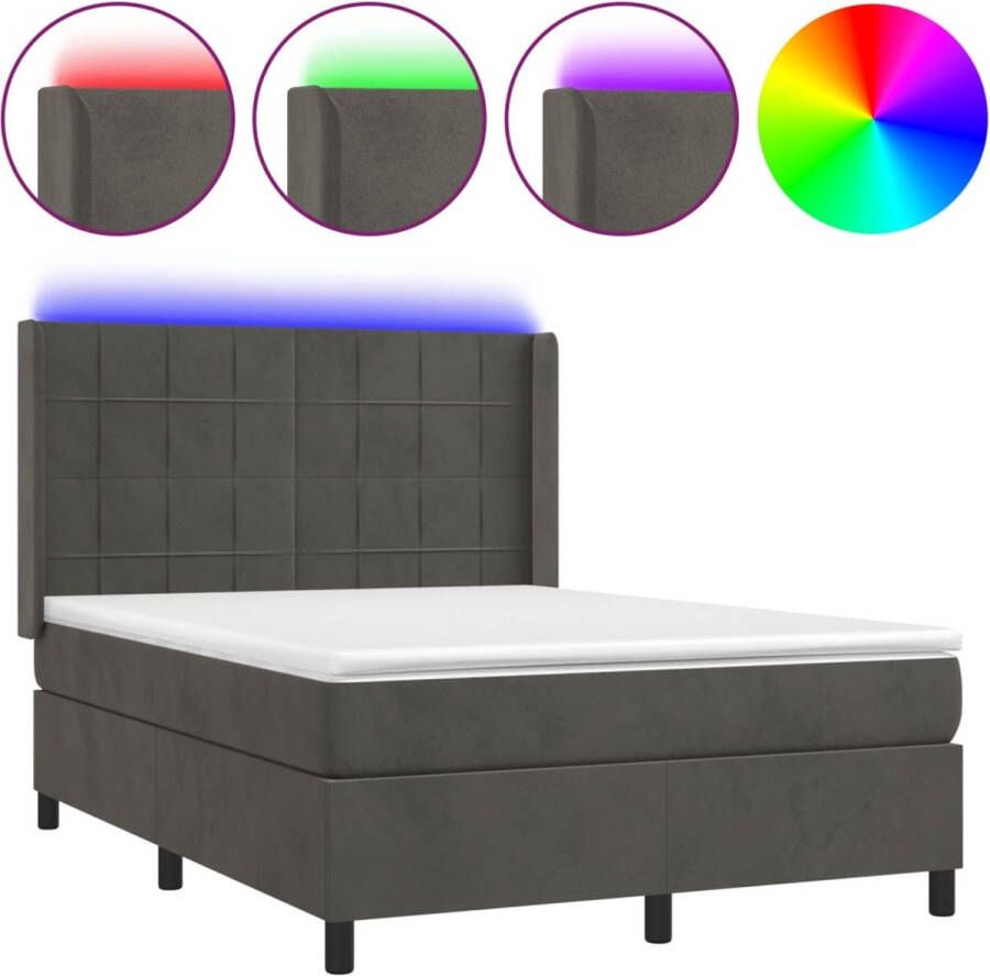 Dolce Vita La Boxspring met matras en LED fluweel donkergrijs 140x190 cm