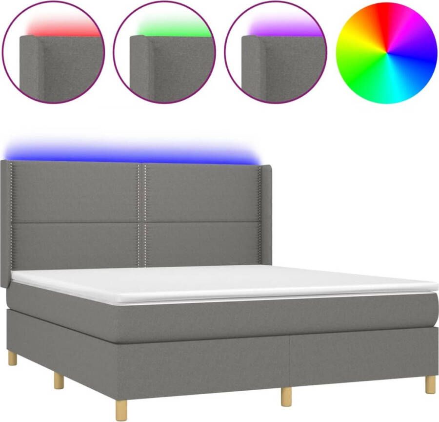 La Dolce Vita Boxspring met matras en LED stof donkergrijs 180x200 cm