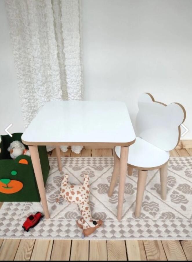 La Sheba Berenfiguur Houten Kinder Tafel en Stoel Set -MDF- Wit en Hout Ideaal voor Speel- en Werkruimte Tafel: 50 cm x 50 cm-Poothoogte: 50 cm-Stoel: 30 cm hoogte