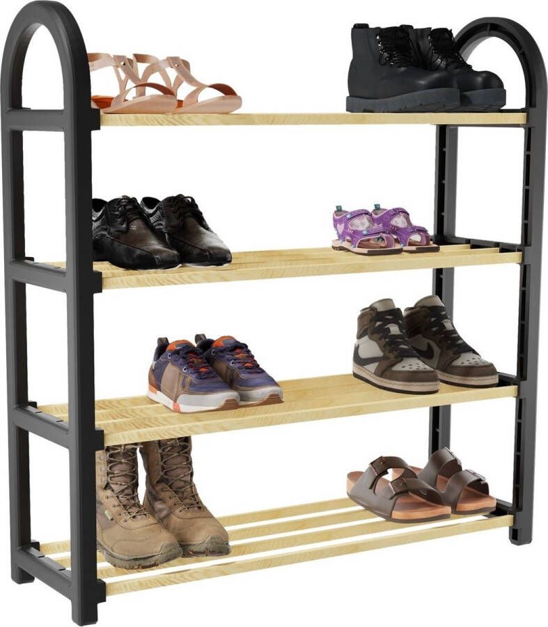 La Sheba Schoenenrek Praktische Schoenenkast zwart kunststof Schoenen Rek Kast Opbergkast Shoe Rack Voor 12 Paar Schoenenrek