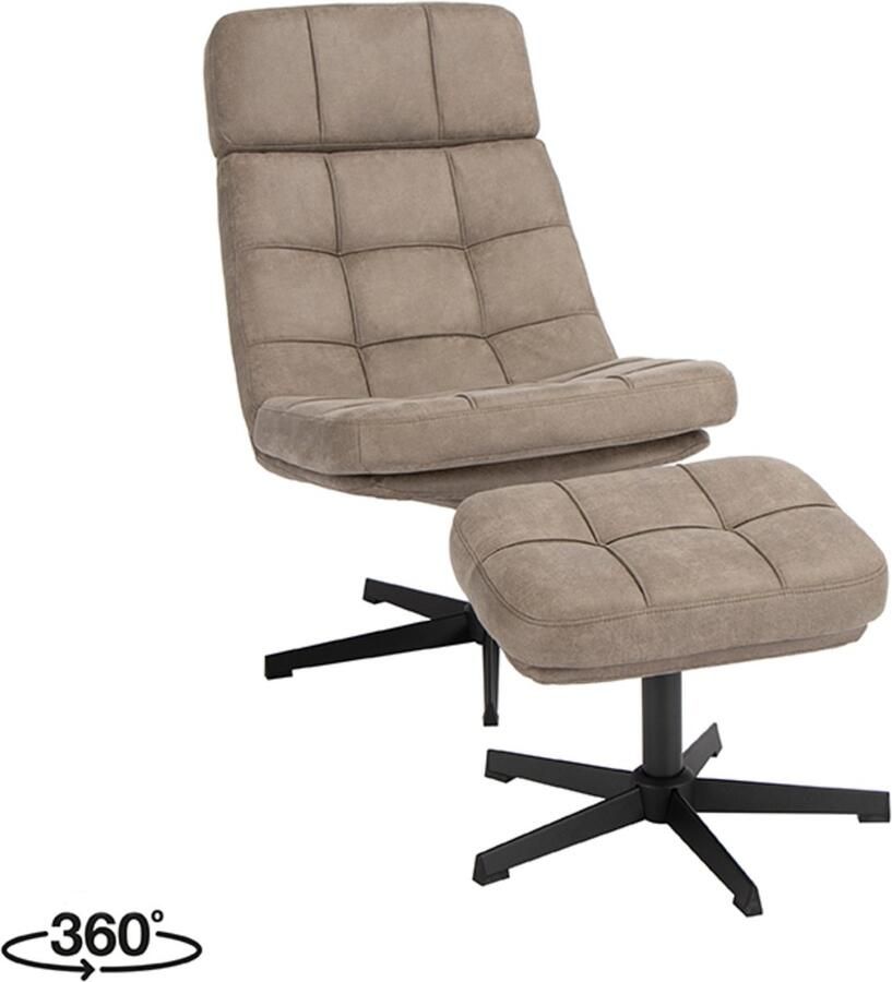 Label51 Fauteuil Alvar Taupe Micro Suede Incl. Hocker 57x53x83 cm - Foto 2