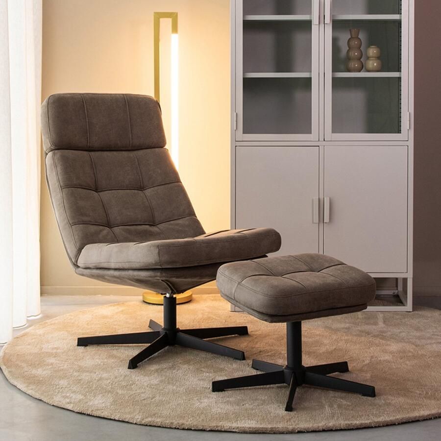Label51 Fauteuil Alvar Taupe Micro Suede Incl. Hocker 57x53x83 cm - Foto 4