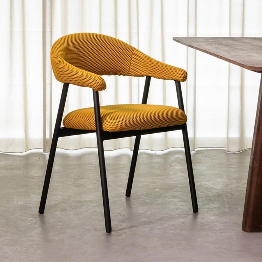 LABEL51 Amaze Eetkamerstoel Geel Stof Black Frame Stoel Normale eetkamerstoel Met Armleuning