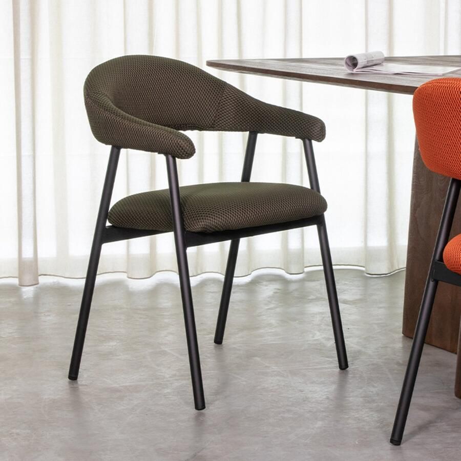 LABEL51 Amaze Eetkamerstoel Groen Stof Black Frame Stoel Normale eetkamerstoel Met Armleuning - Foto 2