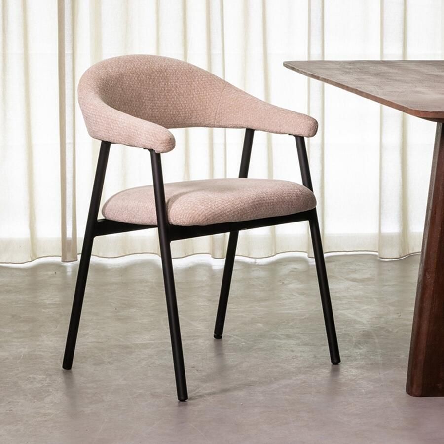 LABEL51 Amaze Eetkamerstoel Naturel Velvet Black Frame Stoel Normale eetkamerstoel Met Armleuning