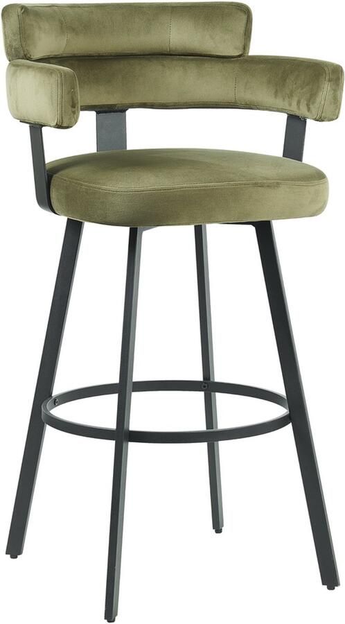 LABEL51 Bardio Barkruk Groen Velvet Zithoogte 75 Kruk Met Armleuning