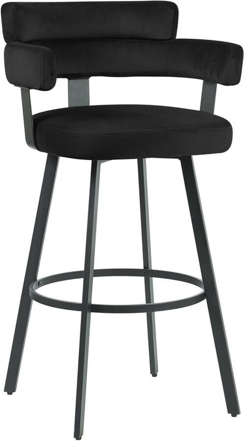 LABEL51 Bardio Barkruk Zwart Velvet Zithoogte 75 Kruk Met Armleuning