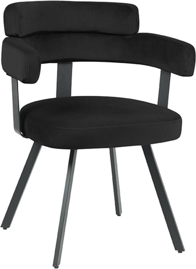 LABEL51 Bardio Eetkamerstoel Zwart Velvet Black Frame Stoel Normale eetkamerstoel Met Armleuning