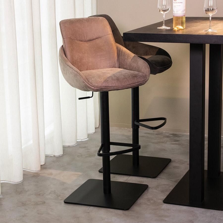 LABEL51 Beauty Barkruk Bruin Stof Zithoogte 56-82 Kruk Draaibaar