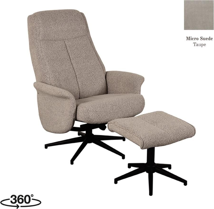 LABEL51 Bergen Fauteuil Bruin Stof Incl. Hocker Draaibaar Met Armleuning - Foto 2