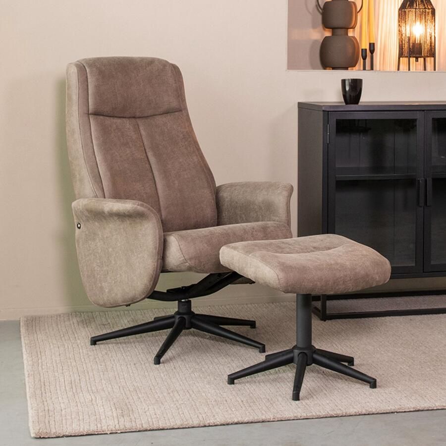 LABEL51 I_Bergen Fauteuil BRUIN Stof Incl. Hocker Draaibaar Met Armleuning - Foto 2
