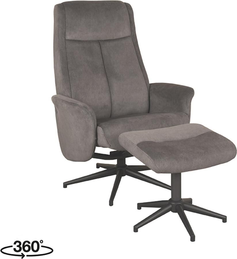 LABEL51 Bergen Fauteuil Grijs Velvet Incl. Hocker Draaibaar Met Armleuning