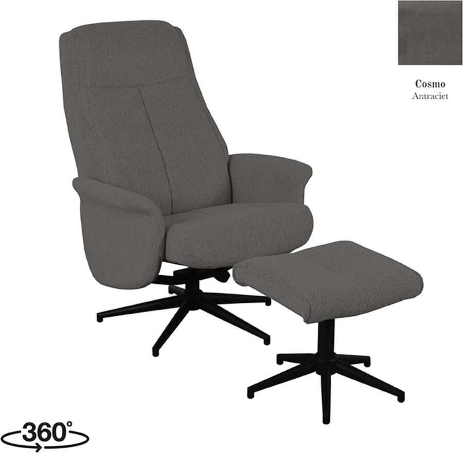 LABEL51 I_Bergen Fauteuil GRIJS Velvet Incl. Hocker Draaibaar Met Armleuning - Foto 4
