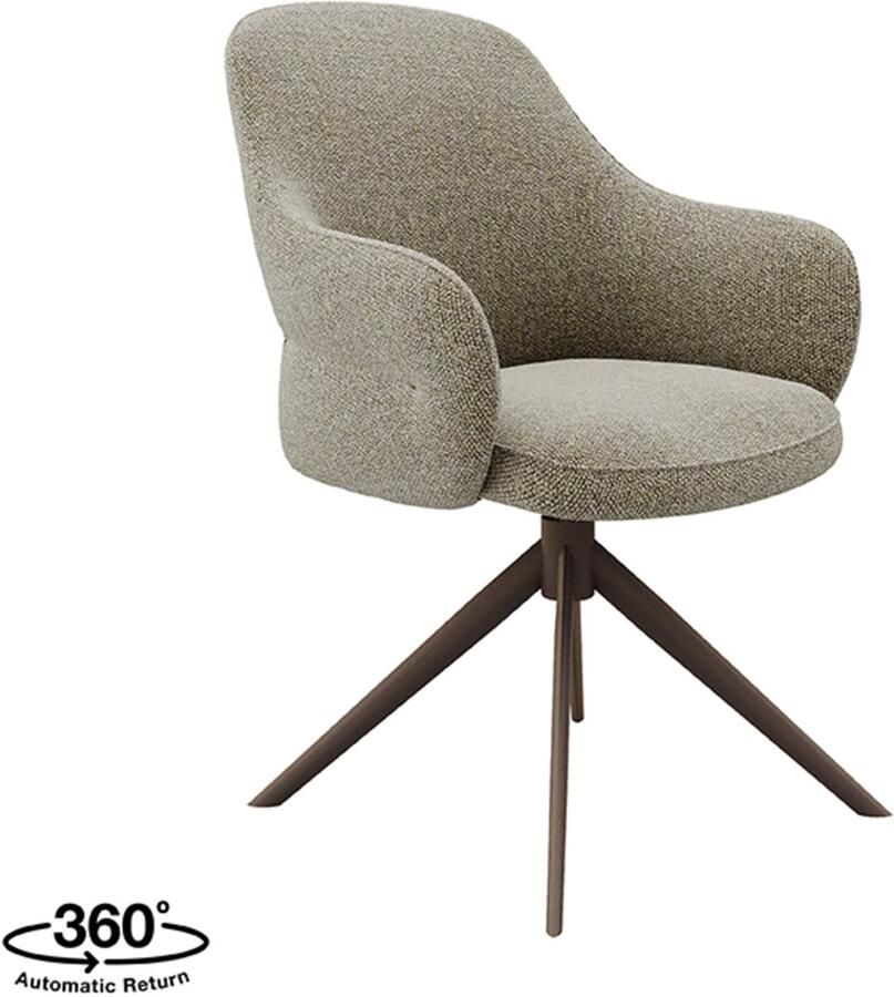 LABEL51 Bern Eetkamerstoel Grijs Stof Bronze Frame Stoel Draaibaar Met Armleuning