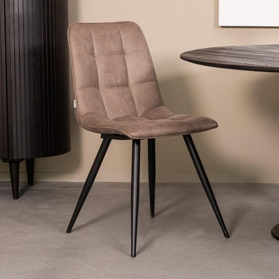 LABEL51 Bistro Eetkamerstoel Bruin Stof Black Frame Stoel