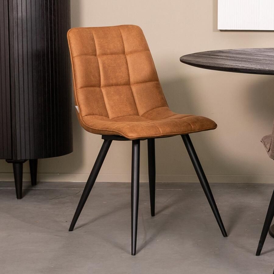 LABEL51 Bistro Eetkamerstoel Bruin Stof Black Frame Stoel