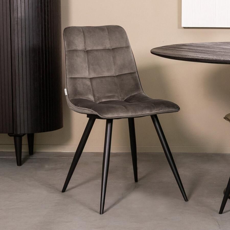 LABEL51 Bistro Eetkamerstoel Bruin Velvet Black Frame Stoel