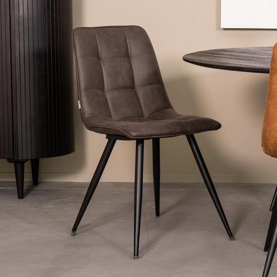 LABEL51 Bistro Eetkamerstoel Grijs Stof Black Frame Stoel