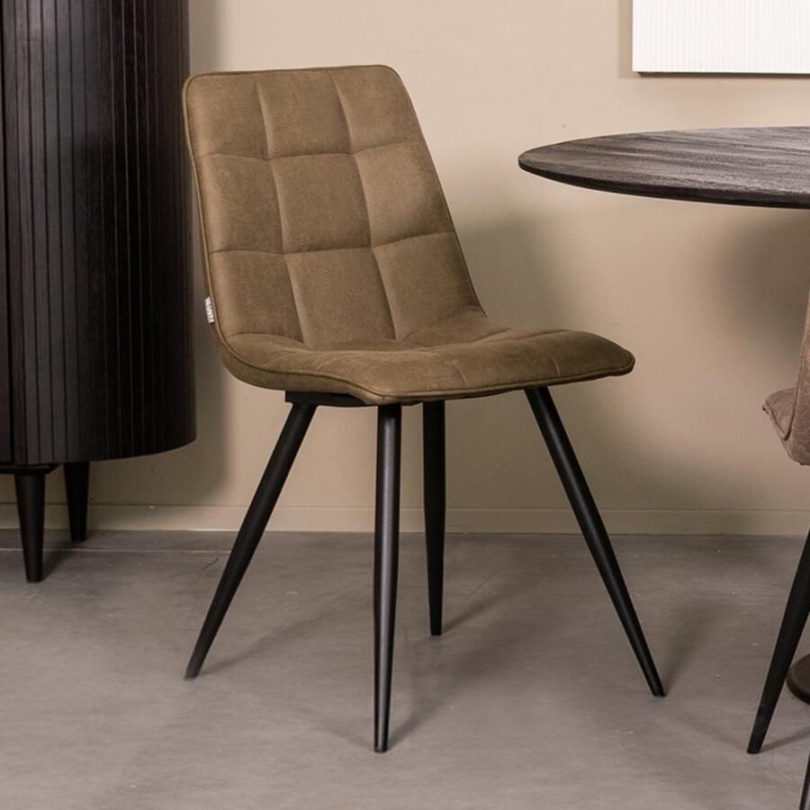 LABEL51 Bistro Eetkamerstoel Groen Stof Black Frame Stoel