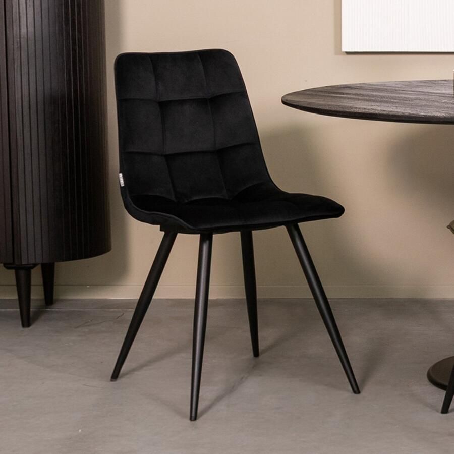 LABEL51 Bistro Eetkamerstoel Zwart Velvet Black Frame Stoel