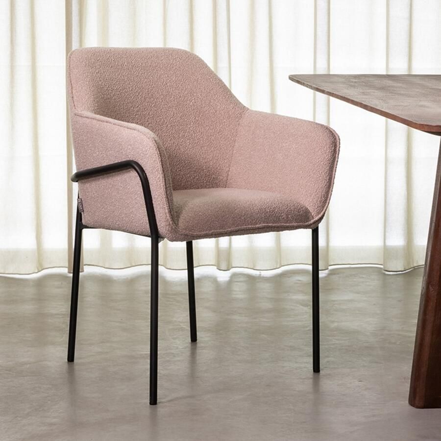 LABEL51 Dexter Eetkamerstoel Naturel Stof Black Frame Stoel Met Armleuning