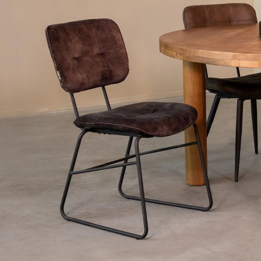 LABEL51 Dez Eetkamerstoel Oranje Velvet Black Frame Stoel Normale eetkamerstoel