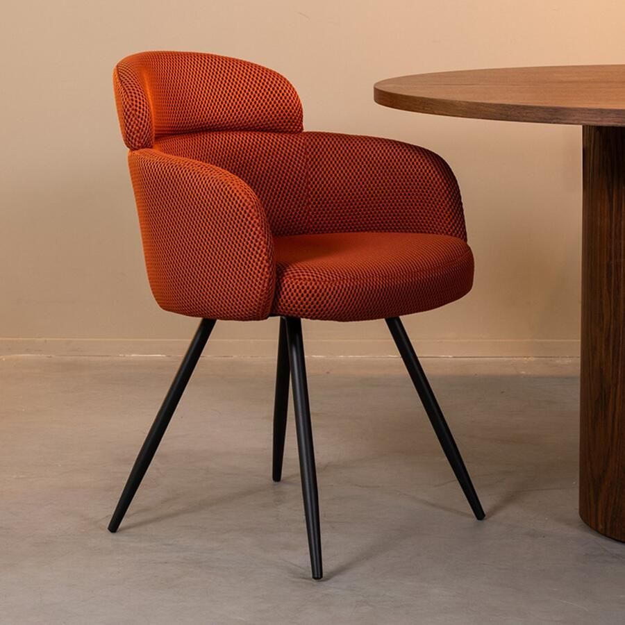 LABEL51 Dinner Eetkamerstoel Oranje Stof Black Frame Stoel Normale eetkamerstoel Met Armleuning