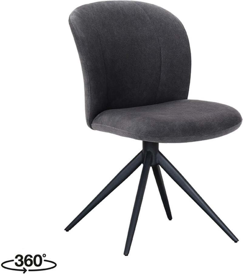 LABEL51 Kimo Eetkamerstoel Grijs Velvet Black Frame Stoel Normale eetkamerstoel Draaibaar