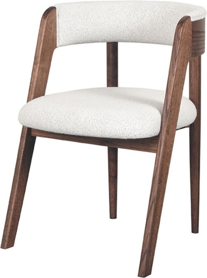 LABEL51 Sasha Eetkamerstoel Wit Stof Walnut Oak Frame Stoel Normale eetkamerstoel - Foto 3