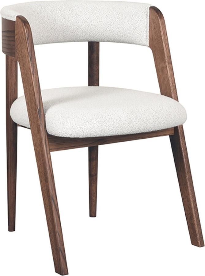 LABEL51 Sasha Eetkamerstoel Wit Stof Walnut Oak Frame Stoel Normale eetkamerstoel - Foto 2