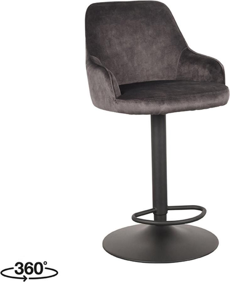 LABEL51 Fender Barkruk Grijs Velvet Zithoogte 64-84 Kruk Draaibaar Met Armleuning