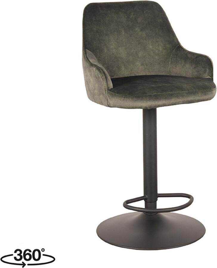 LABEL51 Fender Barkruk Groen Velvet Zithoogte 64-84 Kruk Draaibaar Met Armleuning
