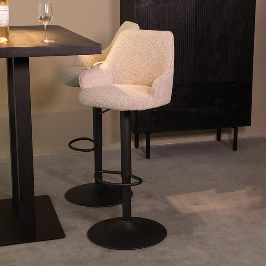 LABEL51 Fender Barkruk Naturel Stof Zithoogte 64-84 Kruk Draaibaar Met Armleuning