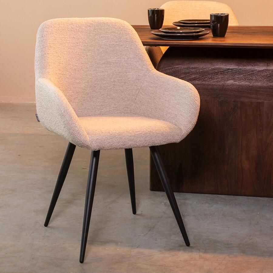 LABEL51 Fender Eetkamerstoel Naturel Stof Black Frame Stoel Normale eetkamerstoel Met Armleuning