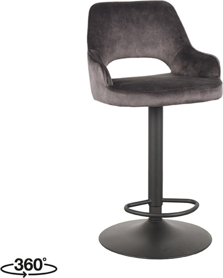 LABEL51 Fer Barkruk Grijs Velvet Zithoogte 64-84 Kruk Draaibaar Met Armleuning - Foto 2