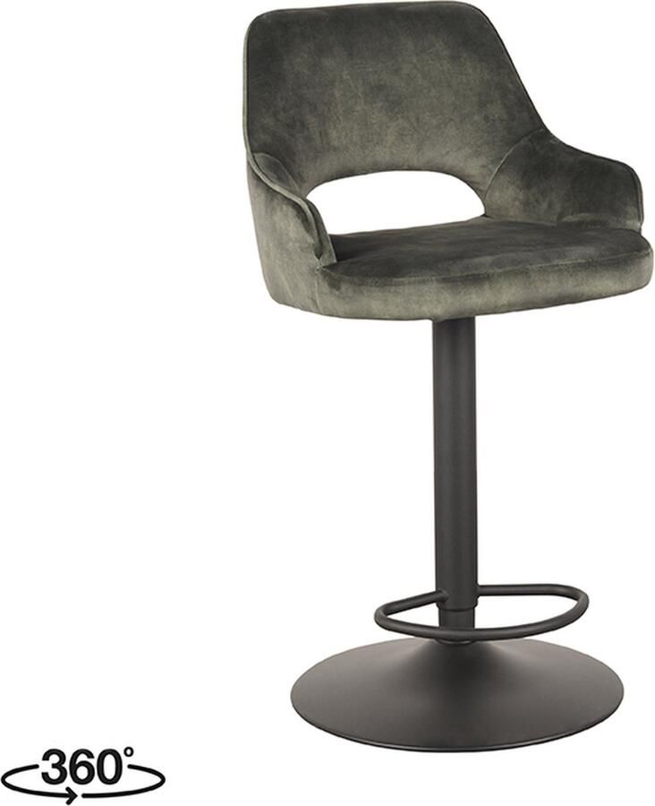 LABEL51 Fer Barkruk Groen Velvet Zithoogte 64-84 Kruk Draaibaar Met Armleuning