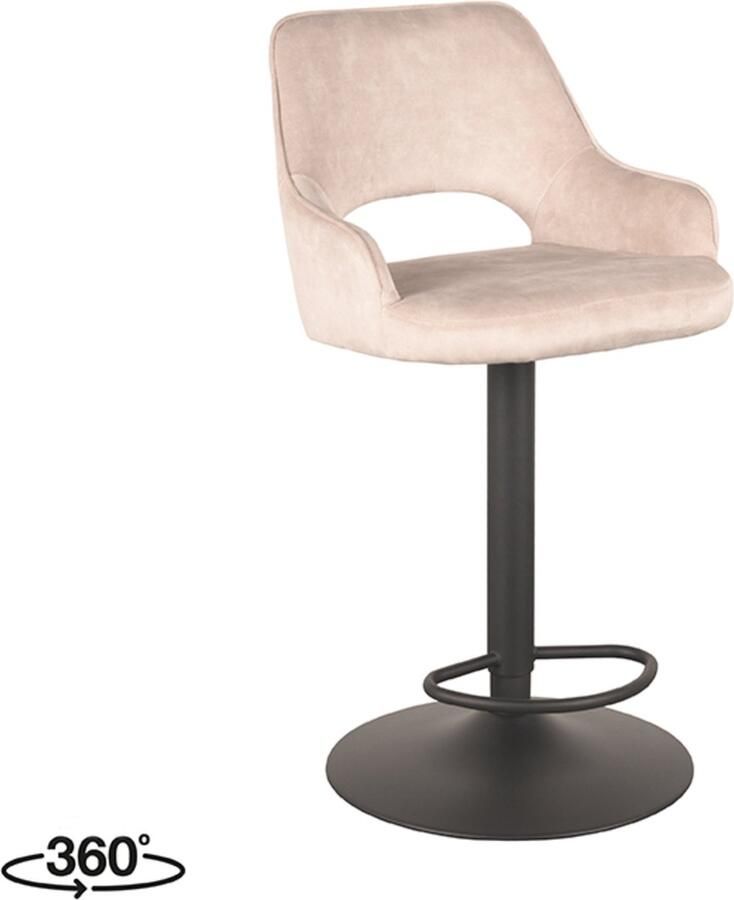 LABEL51 Fer Barkruk Naturel Velvet Zithoogte 64-84 Kruk Draaibaar Met Armleuning