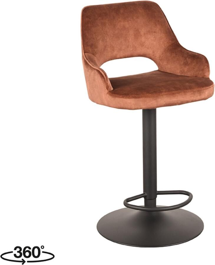 LABEL51 Fer Barkruk Oranje Velvet Zithoogte 64-84 Kruk Draaibaar Met Armleuning