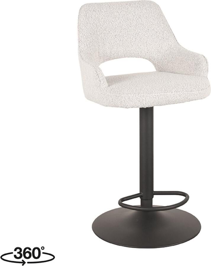 LABEL51 Fer Barkruk Wit Stof Zithoogte 64-84 Kruk Draaibaar Met Armleuning