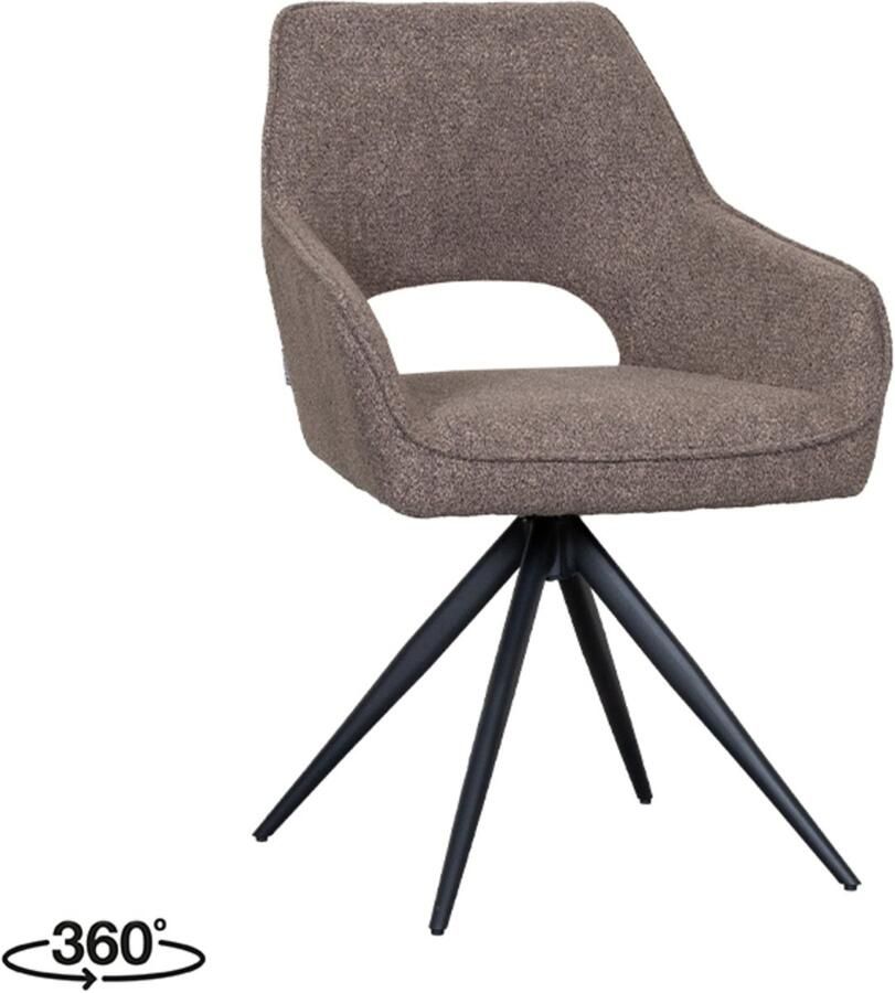 LABEL51 Finley Eetkamerstoel Bruin Stof Black Frame Stoel Normale eetkamerstoel Draaibaar Met Armleuning