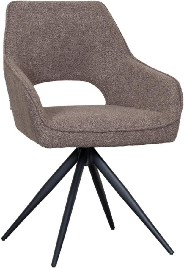 LABEL51 Finley Eetkamerstoel Bruin Stof Black Frame Stoel Normale eetkamerstoel Draaibaar Met Armleuning - Foto 2