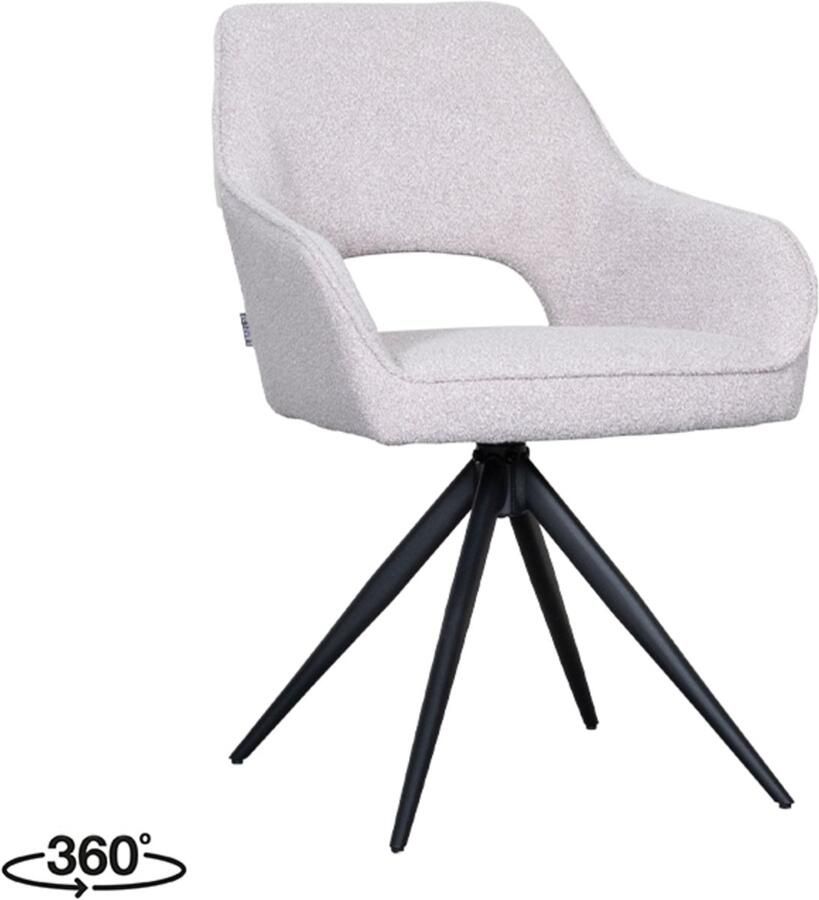 LABEL51 Finley Eetkamerstoel Naturel Stof Black Frame Stoel Normale eetkamerstoel Draaibaar Met Armleuning