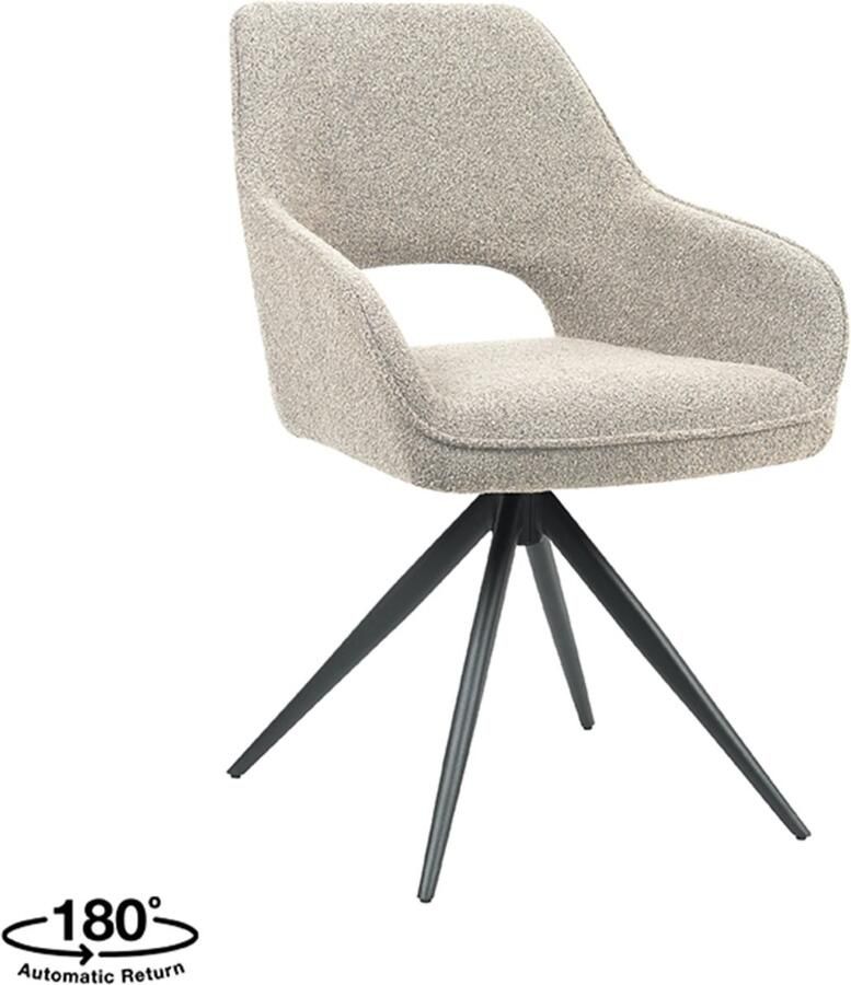 LABEL51 Finley Eetkamerstoel Wit Stof Black Frame Stoel Normale eetkamerstoel Draaibaar Met Armleuning - Foto 3